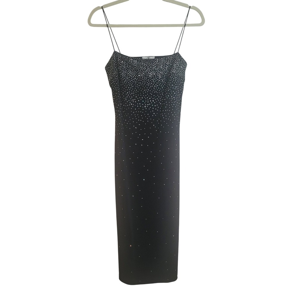 Windsor Vintage Y2K Black Silver Glitter Dot Spaghetti Strap Midi Dress Medium